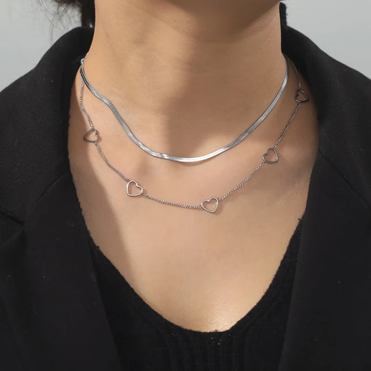 DUAL - Silver | Heart Layered Necklace